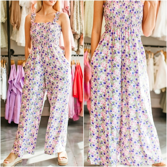Jacquie The Label Lavender Floral Wide Leg Palazzo Jumpsuit - Picture 2 of 12
